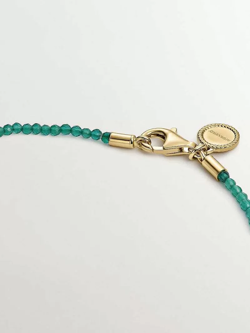 Aristocrazy Joyas Personalizadas-Pulsera De Plata 925 Banada En Oro Amarillo De 18K Con Bolitas De Onix Verde