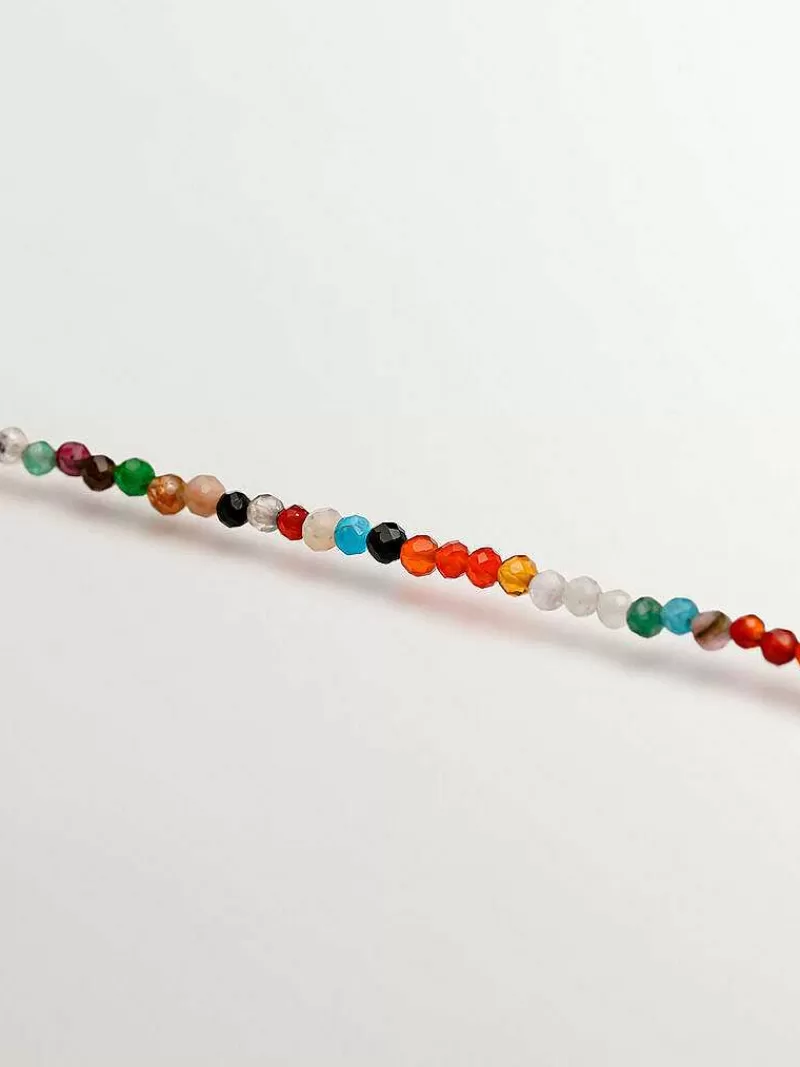 Aristocrazy Joyas Personalizadas-Pulsera De Plata 925 Banada En Oro Amarillo De 18K Con Bolitas De Piedras Preciosas Multicolor