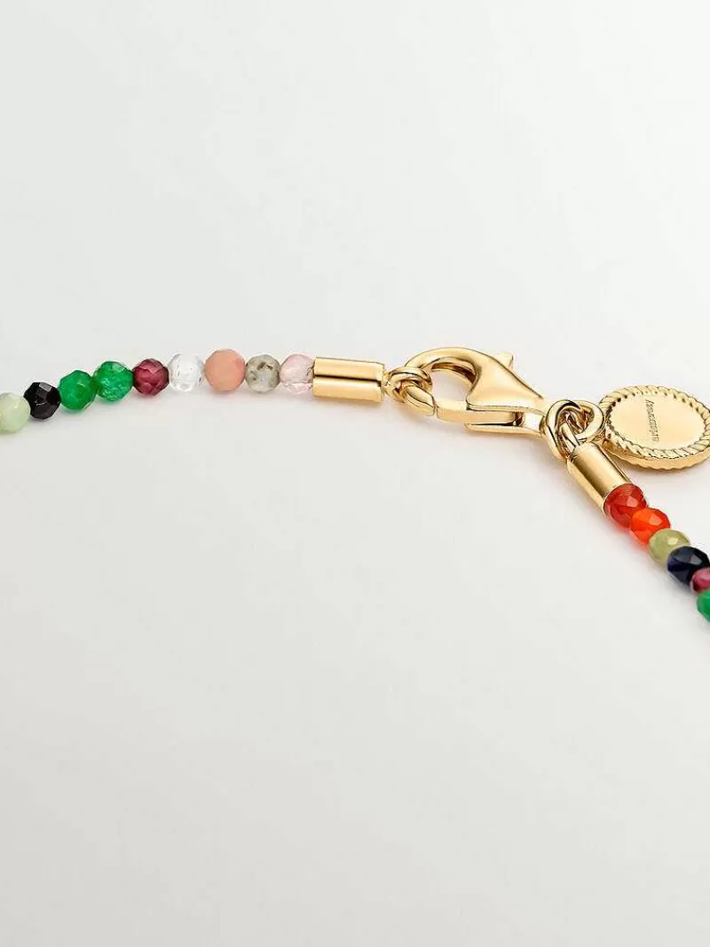 Aristocrazy Joyas Personalizadas-Pulsera De Plata 925 Banada En Oro Amarillo De 18K Con Bolitas De Piedras Preciosas Multicolor