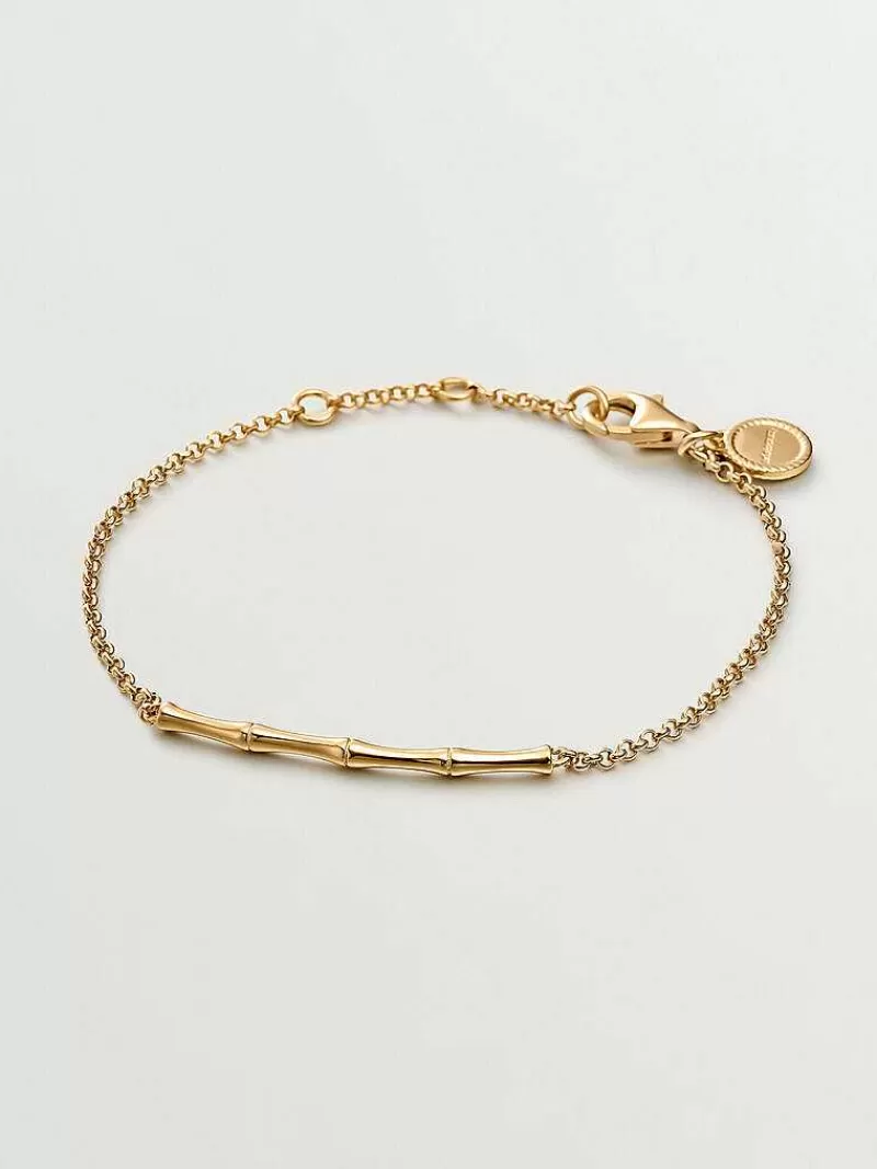 Aristocrazy Pulseras De Plata-Pulsera De Plata 925 Banada En Oro Amarillo De 18K Con Cana De Bambu