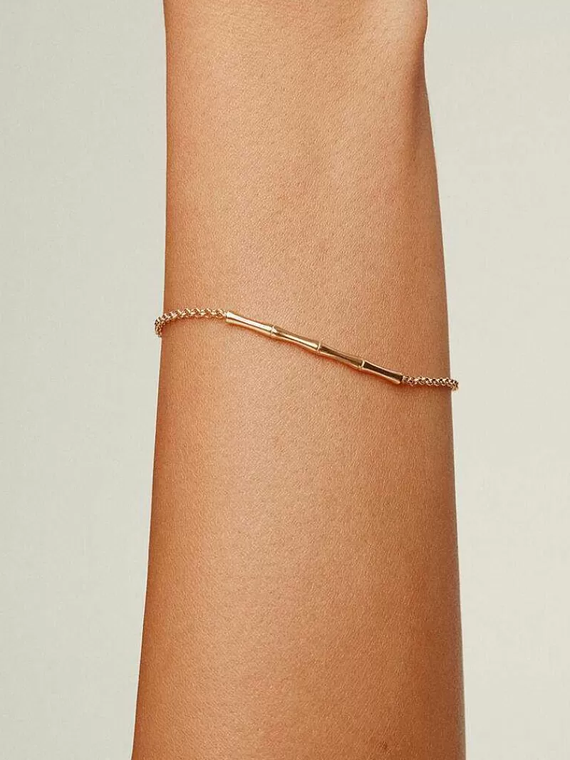 Aristocrazy Pulseras De Plata-Pulsera De Plata 925 Banada En Oro Amarillo De 18K Con Cana De Bambu