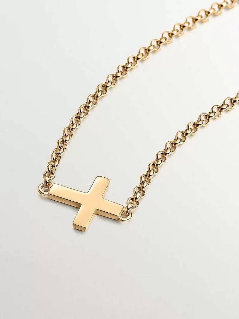 Aristocrazy Pulseras De Plata-Pulsera De Plata 925 Banada En Oro Amarillo De 18K Con Cruz